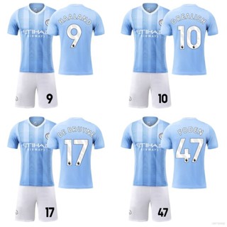 ใหม่ เสื้อกีฬาแขนสั้น ลายทีมชาติฟุตบอล Haaland Grealish Foden Mahrez DeBruyne 23-24 MAC 2 ชิ้น ต่อชุด