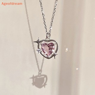 [Ageofdream] สร้อยคอโซ่ จี้คริสตัล รูปหัวใจ สีชมพู กลวง สีเงิน สไตล์เกาหลี วินเทจ เครื่องประดับ สําหรับผู้หญิง งานแต่งงาน ใหม่