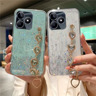 พร้อมส่ง ใหม่ เคสโทรศัพท์มือถือ ซิลิโคนนิ่ม ใส กันกระแทก แต่งกลิตเตอร์ดาว ระยิบระยับ แฟชั่น พร้อมสายคล้องมือ สําหรับ Realme C53 2023 REALMEC53