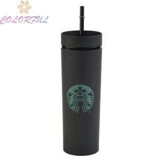 【COLORFUL】Straw Cup Office Portable Reusable Travel With Straw Double Layer Drink Cup