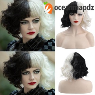 OCEANMAPDZ Cruella De Vil วิกผมสั้น หยิกหยักศก DIY สําหรับปาร์ตี้ฮาโลวีน