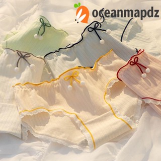 OCEANMAPDZ กางเกงชั้นใน ผ้าฝ้าย แบบนิ่ม ประดับโบว์ ระบายอากาศได้ดี สีพื้น สําหรับเด็กผู้หญิง