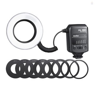 Godox ML-150II แหวนไฟแฟลชมาโครทั่วไป 11 ระดับ ปรับความสว่างได้ GN12 รีไซเคิลเร็ว พร้อมแหวนอะแดปเตอร์ 8 ชิ้น แบบเปลี่ยน สําหรับกล้อง DSLR
