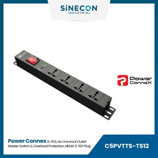 PowerConneX รางปลั๊กไฟตู้แร็ค C5PHNNS-UL042 B-PDU 4 ช่อง พร้อมมาสเตอร์สวิตช์ กันไฟฟ้าเกิน NEMA 5-15P Plug สายยาว 2 เมตร