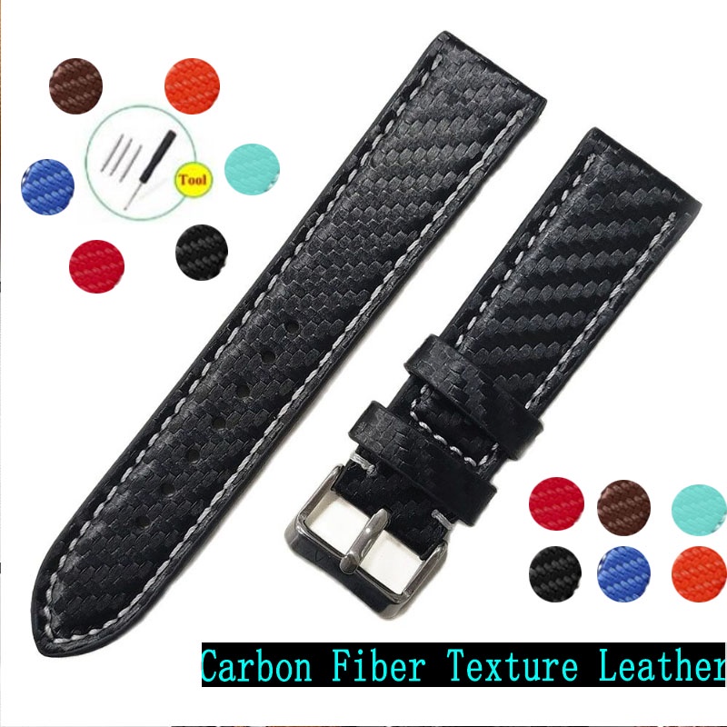 สายนาฬิกาข้อมือ สายหนังวัว คาร์บอนไฟเบอร์ ขนาด 18 มม. 20 มม. 22 มม. 24 มม. แบบสากล สําหรับผู้ชาย และผู้หญิง