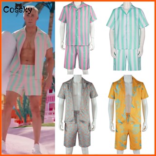 Movie Barbie Ken Cosplay Costume ชุดคอสเพลย์บาร์บี้ กางเกงขาสั้น ลายทาง สไตล์ฮาวาย เหมาะกับปาร์ตี้ฮาโลวีน สําหรับผู้ชาย