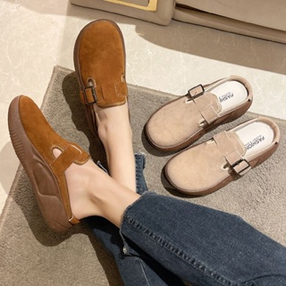 ✨เป่าโถวครึ่งหนึ่ง✨รองเท้าขี้เกียจ รองเท้าแตะผู้หญิงสวมด้านนอก🌟Size 35-40, 2 ตัวเลือกสี กันลื่น ใส่สบาย