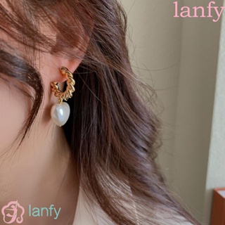 LANFY ต่างหูห่วง ทรงกลม ทรงเรขาคณิต สไตล์เรโทร สําหรับผู้หญิง