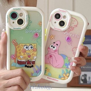 เคสโทรศัพท์มือถือ TPU นิ่ม กันกระแทก กันรอยขีดข่วน ลายการ์ตูน Spongebob Patrick Star น่ารัก สีขาว สําหรับ iphone 11 14 Pro Max 13 12P