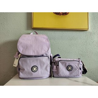 Kipling ใหม่ กระเป๋าเป้สะพายหลัง สีชมพู สีม่วง ขนาดกลาง พร้อมกระเป๋าเก็บของ ขนาดเล็ก สําหรับแม่ และเด็ก K2136