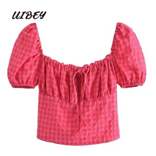 Uibey เสื้อเชิ้ตแขนพัฟ คอสี่เหลี่ยม สไตล์เรโทร 6569