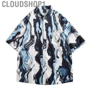 Cloudshop1 Tie Dye Print Shirt  Turn Down Collar Men Loose Fitting for Office