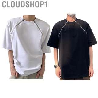 Cloudshop1 Short Sleeve Shirt  Breathable Man Zip Front Cotton Blend Skin Friendly for Summer