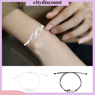 &lt;citydiscount&gt; สร้อยข้อมือ เชือกถัก แฮนด์เมด รูปหัวใจ สีดํา ปรับได้ เครื่องประดับแฟชั่น สําหรับผู้หญิง