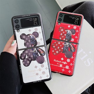 เคสโทรศัพท์มือถือหนัง PU แข็ง ผิวด้าน ลายหมีโหด หรูหรา พับได้ สําหรับ Samsung Galaxy Z Flip 1 2 3 4 5G Z Flip4 ZFlip3