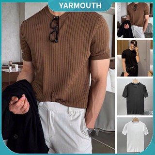 Yyr-- เสื้อยืดคอกลม แขนสั้น ลายทาง ระบายอากาศ ลําลอง สีพื้น ฤดูร้อน สําหรับผู้ชาย