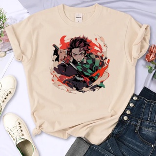 เสื้อยืด พิมพ์ลายการ์ตูนอนิเมะ Demon Slayer Kimetsu No Yaiba สไตล์ฮาราจูกุ สําหรับผู้หญิง