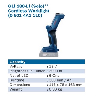 Bosch GLI180-LI (โซโล) ไฟหน้า / ไฟฉาย 06014A11L0