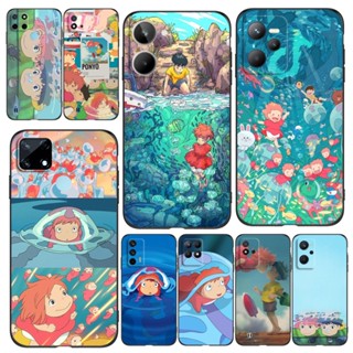 เคสโทรศัพท์มือถือ ซิลิโคนนิ่ม tpu ลาย Ponyo on the Cliff สีดํา สําหรับ Realme C12 C25 C25S 7i Narzo 20 30A