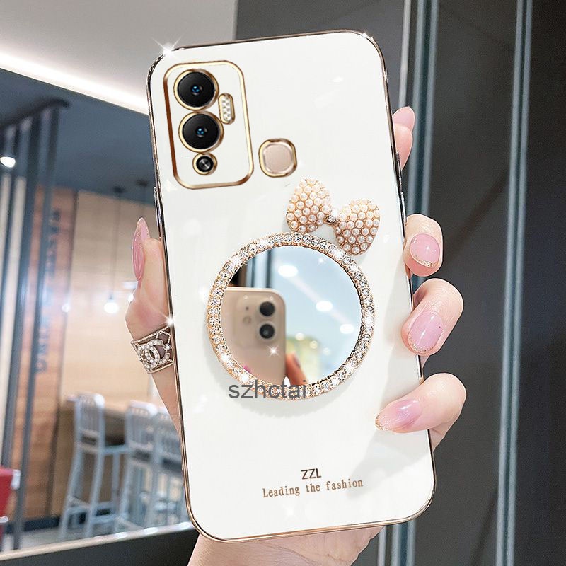 เคส infinix Hot 12 Play NFC Hot 12i X665B X665 X6817B X6816C X6816 X6816D หรูหรา มุก โบว์ กระจกแต่งห