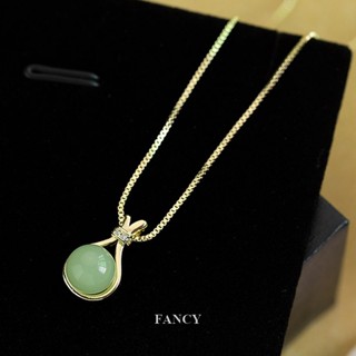 Fancy สร้อยคอโซ่ จี้หินหยก สไตล์เฮเชียน สําหรับผู้หญิง