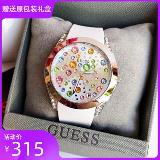 (($Most Popular $) GUESS นาฬิกาข้อมือควอตซ์แฟชั่น สายซิลิโคน กันน้ํา ติดประดับเพชร หลากสี สําหรับสตรี