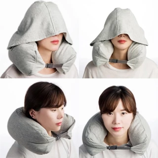✈️พร้อมส่ง✈️หมอนรองคอ Muji Style มี 100% cotton ปลอกถอดซักได้ ม้วนเก็บได้ พร้อมหมวก