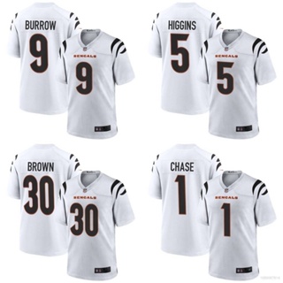 Fb NFL เสื้อกีฬาแขนสั้น ลายทีม Cincinnati Bengals Game Jersey Chase Higgins Burrow Brown พลัสไซซ์ สีขาว