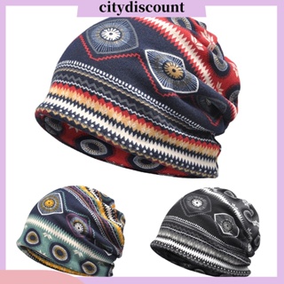 &lt;citydiscount&gt; หมวกบีนนี่ ผ้าถัก ยืดหยุ่น พิมพ์ลาย สไตล์วินเทจ น้ําหนักเบา สําหรับผู้หญิง