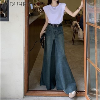 DaDuHey🎈 White Vest T-shirt Retro Design High Waist Wide Leg Denim Trousers Womens Summer 2023 New Fashion Outfit