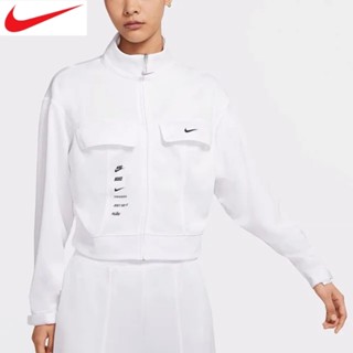 Nike ของแท้ 100% เสื้อแจ็กเก็ตลําลอง คอตั้ง ตัวสั้น แฟชั่นใหม่ สําหรับสตรี CU5679