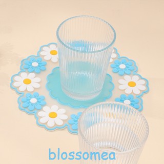 Blossomea แผ่นซิลิโคนรองหม้อ ฉนวนกันความร้อน กันน้ํา กันน้ํามัน ลายดอกเดซี่ สีฟ้า