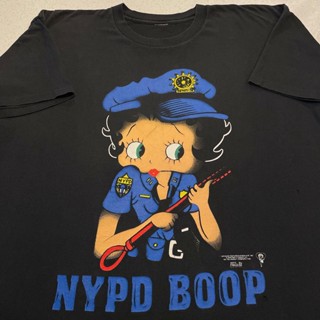 [พร้อมส่ง] เสื้อยืดแขนสั้น พิมพ์ลายการ์ตูน Betty Boop NYPD สไตล์วินเทจ อเมริกัน ขนาดใหญ่ สําหรับผู้ชาย และผู้หญิง