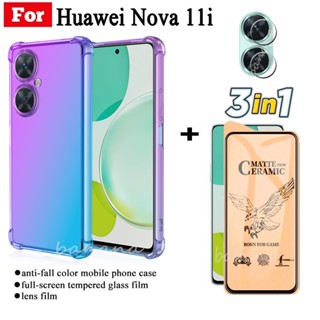 3in1 Huawei Nova 11i Nova 9SE 10SE Nova Y70 / Y70 Plus เคสโทรศัพท์ กันตกสี่มุม + ฟิล์มกระจกนิรภัย + ฟิล์มหลังคาร์บอนไฟเบอร์ + ฟิล์มเลนส์