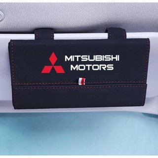 Mitsubishi LOGO car sunglasses storage Alcantara material flip glasses case ASX EVO Outlander Pajero LANCER EVOLUTION interior sun visor business card holder / card storage box