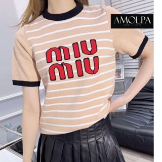 ♥ เช็คสินค้าก่อนสั่ง MIU MIU KNIT เสื้อไหมพรม เสื้อแขนสั้น ไหมพรม ลายทาง มิวมิว