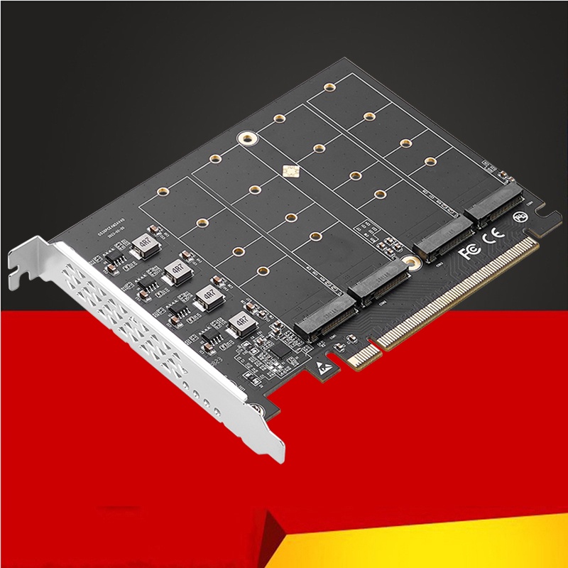 PCIE 4.0 NVME อะแดปเตอร์ PCI Express x16 ถึง 4 พอร์ต M.2 M-Key NVME SSD การ์ดขยาย Riser ความเร็วเต็ม