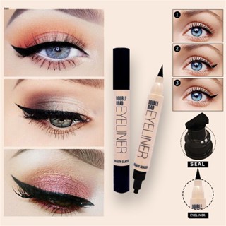 Beauty Glazed Double Head Wing Stamp Eyeliner Pen ปากกาอายไลเนอร์สแตมป์ทูอินวัน Quick-dry Not Sizzling nuuo