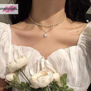 Pinkcool สร้อยคอโชคเกอร์ สองชั้น ประดับไข่มุก สวยหรู เครื่องประดับแฟชั่น สําหรับผู้หญิง ให้เป็นของขวัญ ขายดี