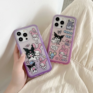 เคสโทรศัพท์มือถือ พิมพ์ลาย The Kuromi Melody แวววาว สองชั้น สําหรับ iPhone 14 Pro Max 13 Pro Max 12 2 in 1