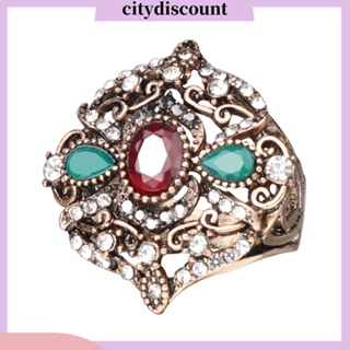 &lt;citydiscount&gt; แหวนนิ้วมือ รูปหยดน้ํา ประดับพลอยเทียม ลายดอกไม้ สไตล์เรโทร หรูหรา สําหรับผู้หญิง