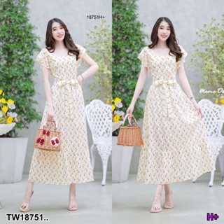 💗พร้อมส่ง  Maxi dress ลายดอกเล็กทรงคอเหลี่ยม ชุดเซ็ท ชุดไปทะเล ชุดเดรส เสื้อผ้าสาวอวบ ไซส์ใหญ่ ทำงาน