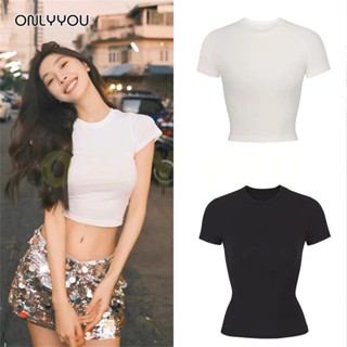 ONLY&amp;YOU เสื้อยืดแขนสั้น เสื้อครอปเรยอน ins ไตล์เกาหลี ผ้านุ่ม ใส่สบาย