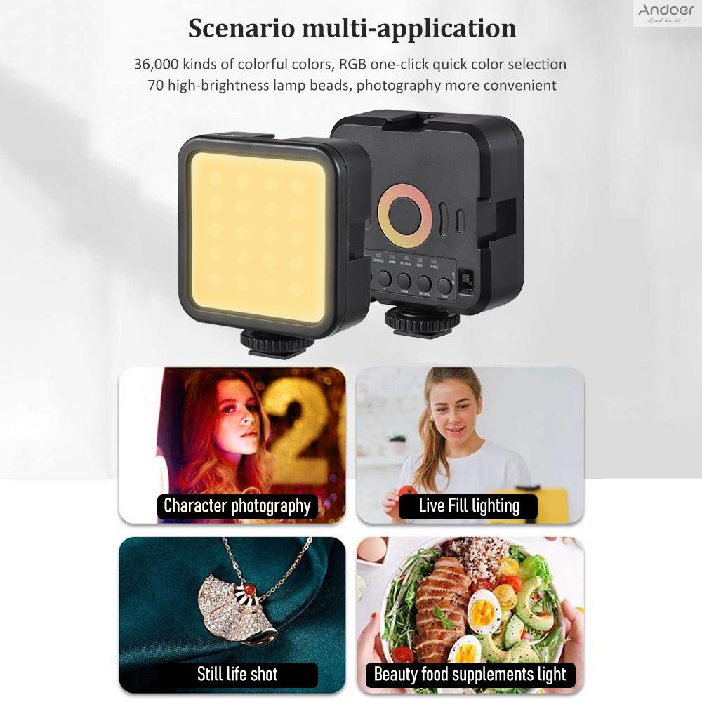 LED แสงถ่ายภาพ โคมไฟถ่ายภาพ หรี่แสงได้ ขนาดเล็ก แบบพกพา โหมดไฟสองสี แบตเตอรี่ 1200mAh พอร์ตชาร์จ USB 3 รองเท้าเย็น 70 ดวง ลูกปัด LED 3000K-9000K อุณหภูมิสี
