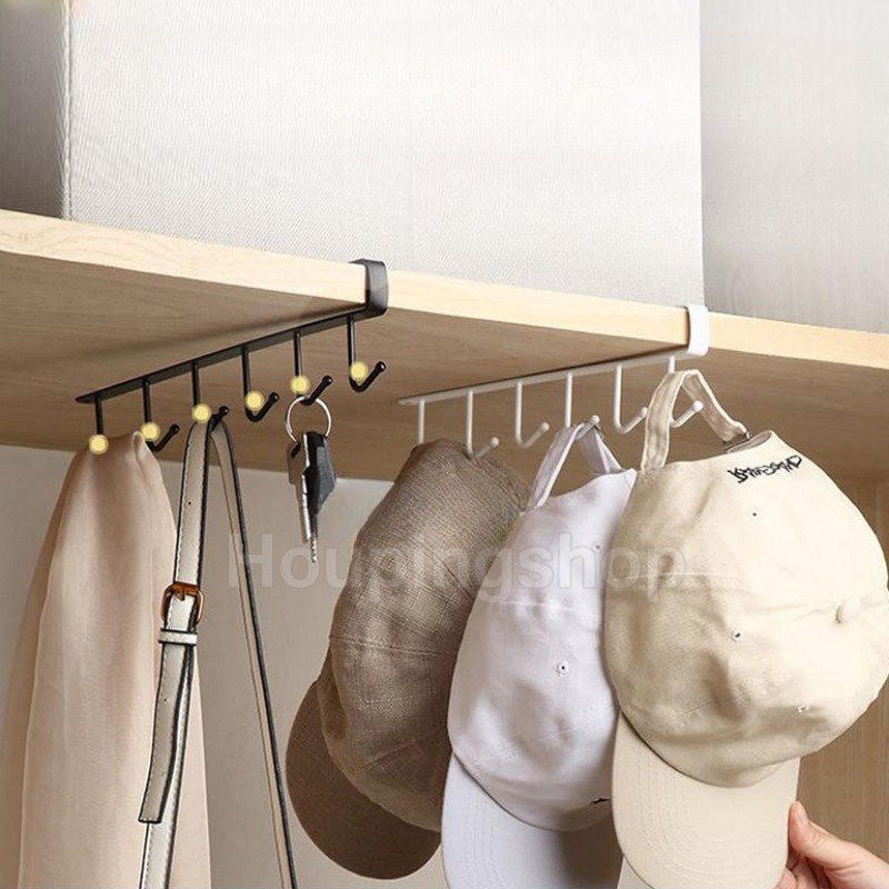 ชั้นวางของเหล็ก แบบ 6 ตะขอ ไม่ต้องเจาะ สําหรับห้องครัว ตู้เสื้อผ้า - รูปที่ 6