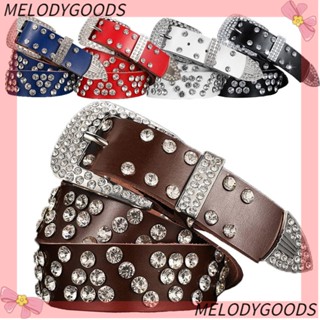 MELODG Bling Bling Diamond Belt พังก์ฮิปฮอปป๊อปโลลิต้าคอสเพลย์กางเกงหนังแท้