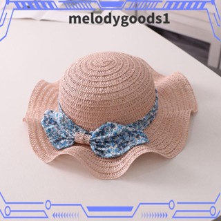 MELODYGOODS1 หมวกฟางปีกกว้าง ประดับโบว์ กันแดด แฟชั่นฤดูร้อน สําหรับเด็กผู้หญิง อายุ 2-5 ปี