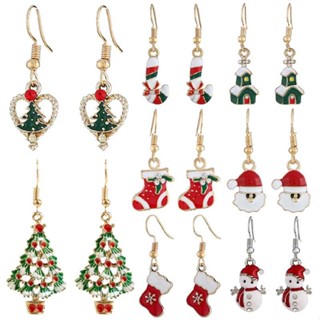 New Women Fashion Christmas Earrings Santa Claus Snowman Reindeer Bell Pendant