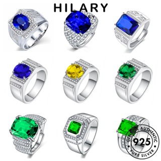 HILARY JEWELRY เครื่องประดับ เครื่องประดับ ผู้ชาย แหวน ต้นฉบับ แฟชั่น 925 เงิน ไพลินมรกต แท้ Silver เกาหลี เรียบง่าย M086