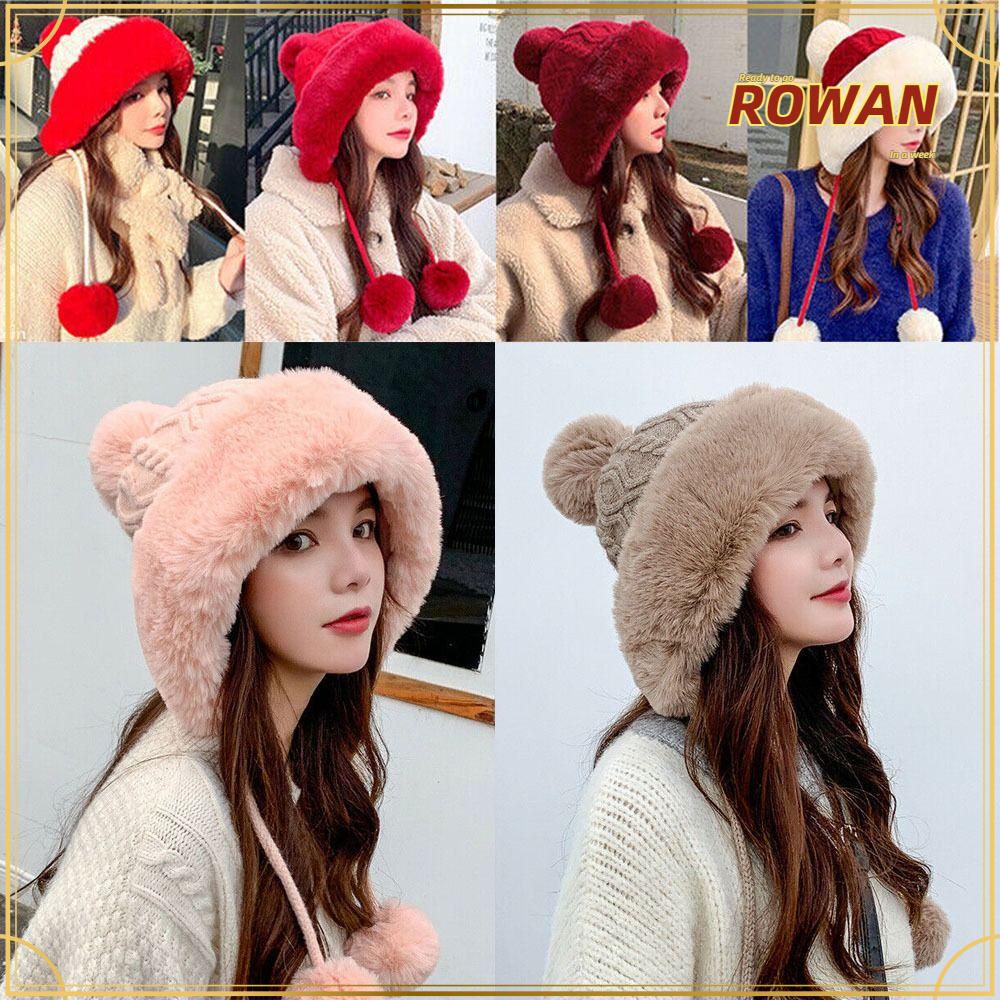 Rowans หมวกบีนนี่ ผ้าถัก ขนเฟอร์เทียม หนา กันความหนาว สําหรับผู้หญิง